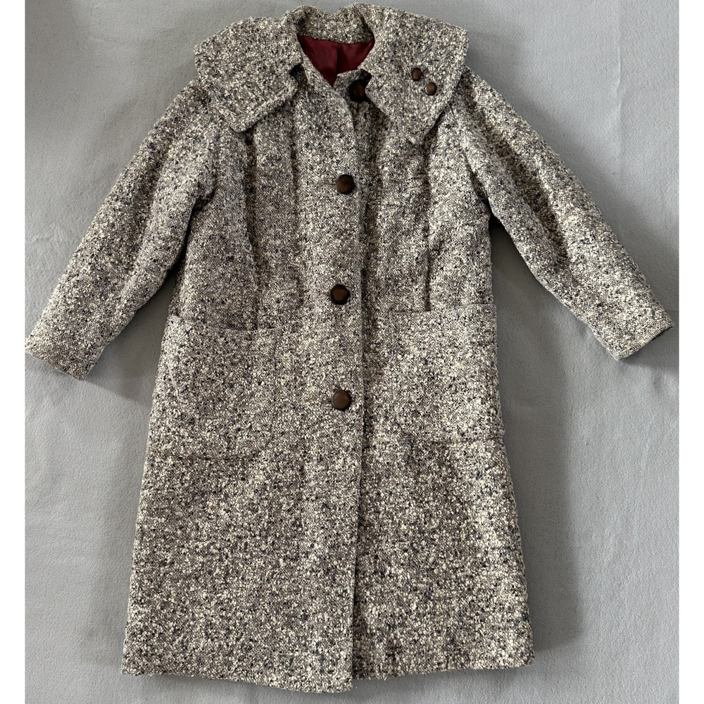 VTG 60s Womens Nubby Tweed Wool OverCoat Mad Men Style Mod Heritage Academia M/L